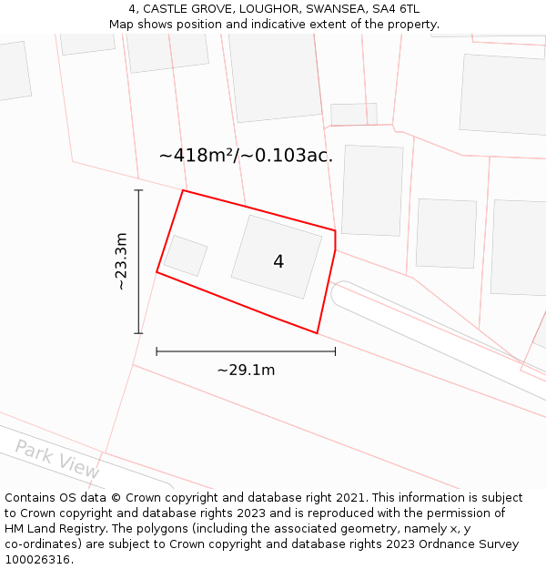 4, CASTLE GROVE, LOUGHOR, SWANSEA, SA4 6TL: Plot and title map