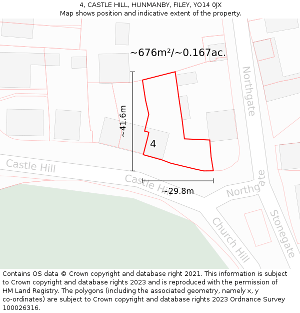 4, CASTLE HILL, HUNMANBY, FILEY, YO14 0JX: Plot and title map