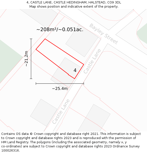 4, CASTLE LANE, CASTLE HEDINGHAM, HALSTEAD, CO9 3DL: Plot and title map