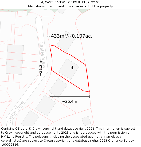 4, CASTLE VIEW, LOSTWITHIEL, PL22 0EJ: Plot and title map