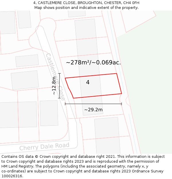 4, CASTLEMERE CLOSE, BROUGHTON, CHESTER, CH4 0FH: Plot and title map