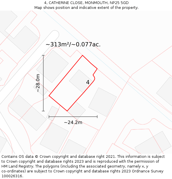 4, CATHERINE CLOSE, MONMOUTH, NP25 5GD: Plot and title map