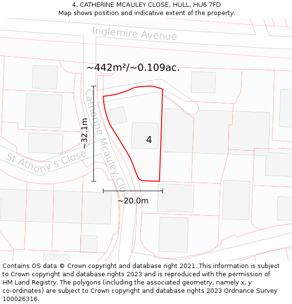 4, CATHERINE MCAULEY CLOSE, HULL, HU6 7FD: Plot and title map