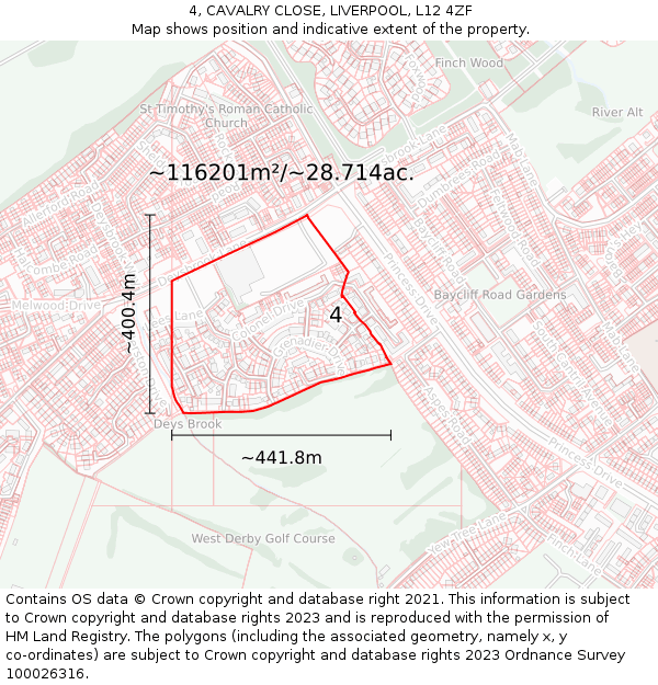 4, CAVALRY CLOSE, LIVERPOOL, L12 4ZF: Plot and title map