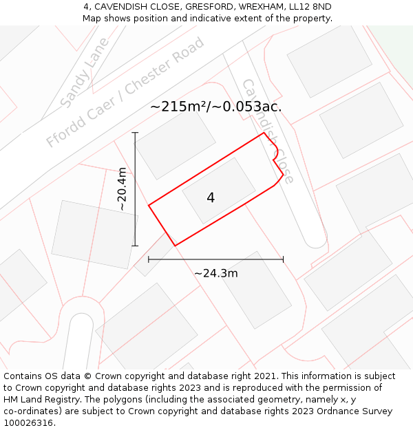 4, CAVENDISH CLOSE, GRESFORD, WREXHAM, LL12 8ND: Plot and title map