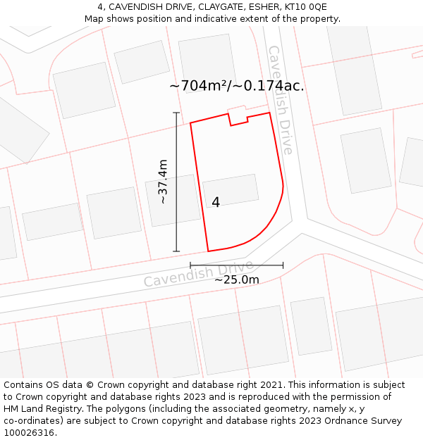 4, CAVENDISH DRIVE, CLAYGATE, ESHER, KT10 0QE: Plot and title map