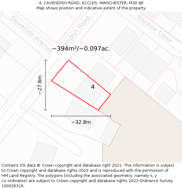 4, CAVENDISH ROAD, ECCLES, MANCHESTER, M30 9JF: Plot and title map