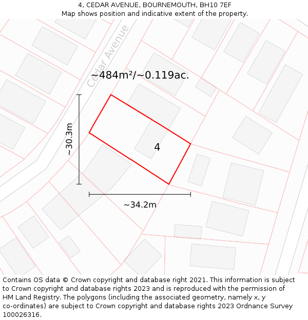 4, CEDAR AVENUE, BOURNEMOUTH, BH10 7EF: Plot and title map