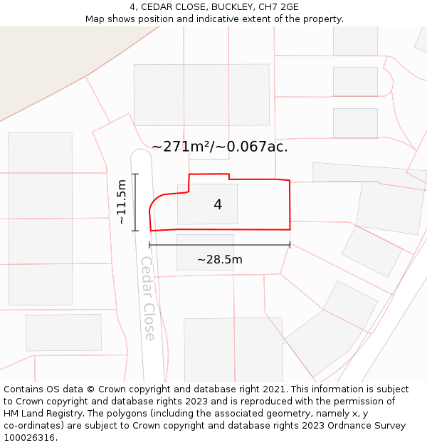 4, CEDAR CLOSE, BUCKLEY, CH7 2GE: Plot and title map