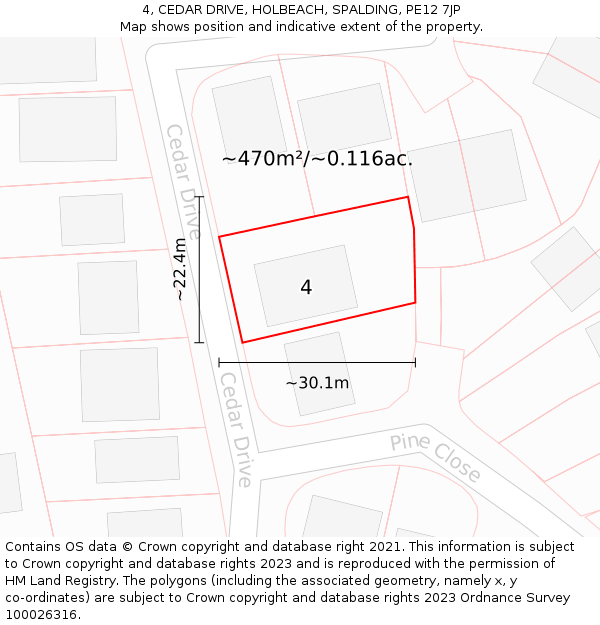 4, CEDAR DRIVE, HOLBEACH, SPALDING, PE12 7JP: Plot and title map