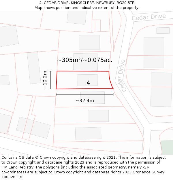 4, CEDAR DRIVE, KINGSCLERE, NEWBURY, RG20 5TB: Plot and title map