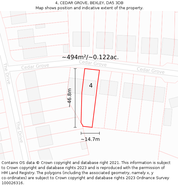 4, CEDAR GROVE, BEXLEY, DA5 3DB: Plot and title map