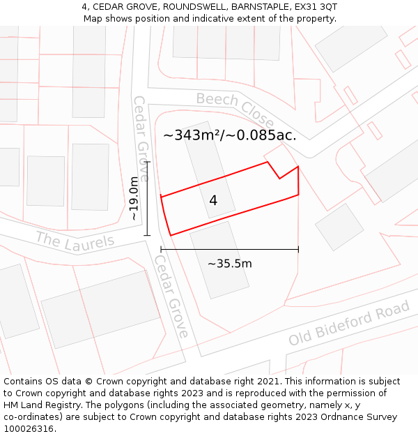 4, CEDAR GROVE, ROUNDSWELL, BARNSTAPLE, EX31 3QT: Plot and title map