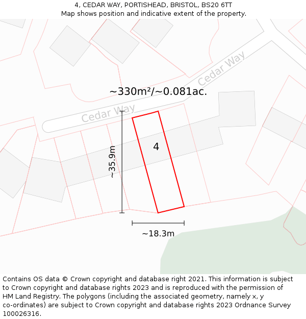 4, CEDAR WAY, PORTISHEAD, BRISTOL, BS20 6TT: Plot and title map