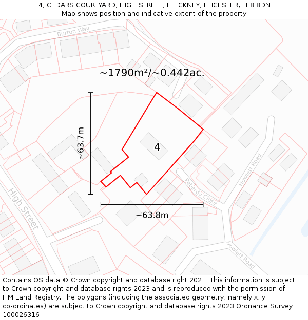 4, CEDARS COURTYARD, HIGH STREET, FLECKNEY, LEICESTER, LE8 8DN: Plot and title map