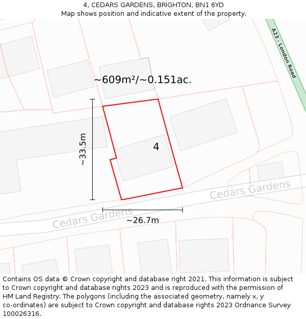 4, CEDARS GARDENS, BRIGHTON, BN1 6YD: Plot and title map