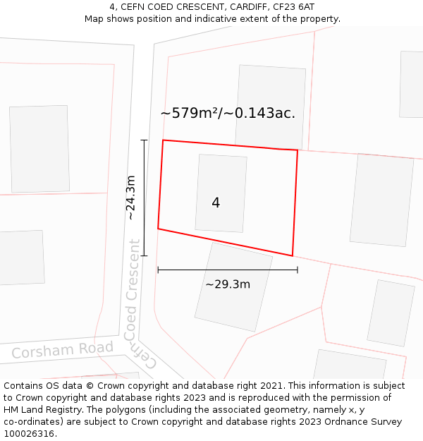 4, CEFN COED CRESCENT, CARDIFF, CF23 6AT: Plot and title map