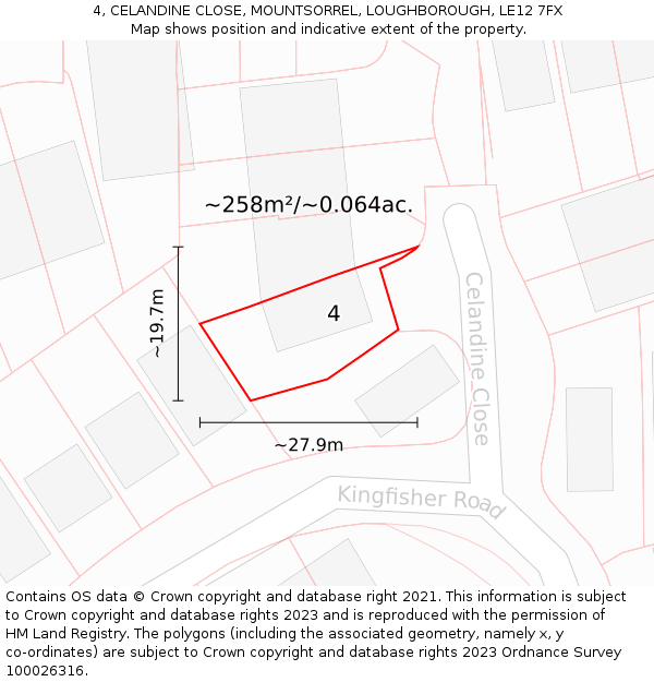 4, CELANDINE CLOSE, MOUNTSORREL, LOUGHBOROUGH, LE12 7FX: Plot and title map