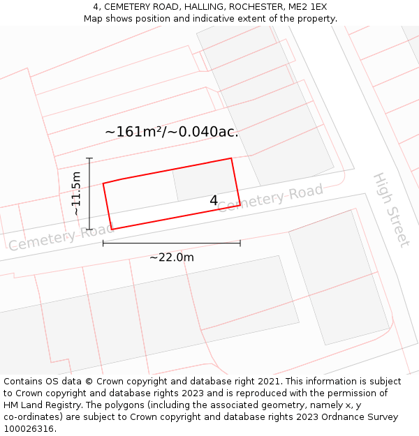 4, CEMETERY ROAD, HALLING, ROCHESTER, ME2 1EX: Plot and title map