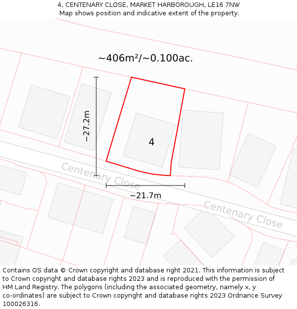 4, CENTENARY CLOSE, MARKET HARBOROUGH, LE16 7NW: Plot and title map