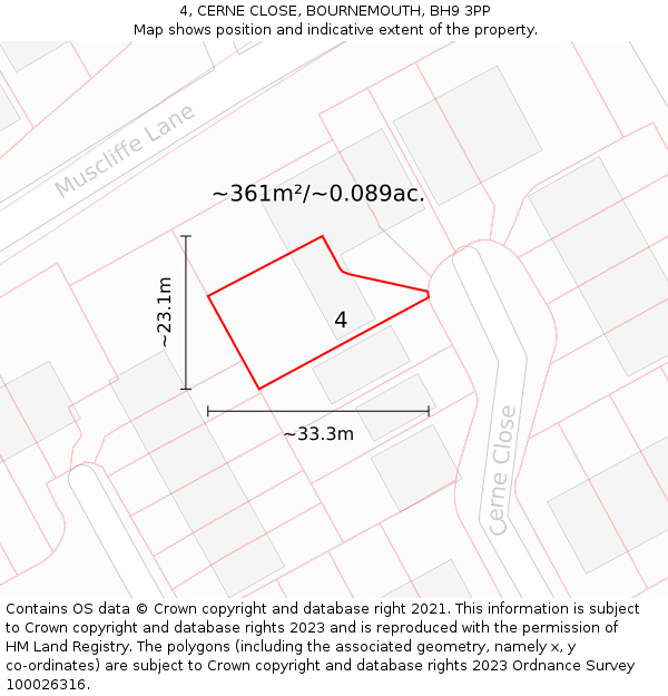 4, CERNE CLOSE, BOURNEMOUTH, BH9 3PP: Plot and title map