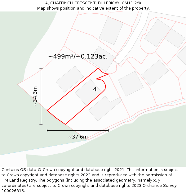 4, CHAFFINCH CRESCENT, BILLERICAY, CM11 2YX: Plot and title map