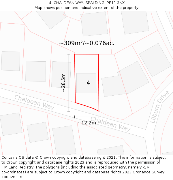 4, CHALDEAN WAY, SPALDING, PE11 3NX: Plot and title map