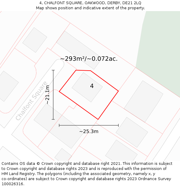 4, CHALFONT SQUARE, OAKWOOD, DERBY, DE21 2LQ: Plot and title map