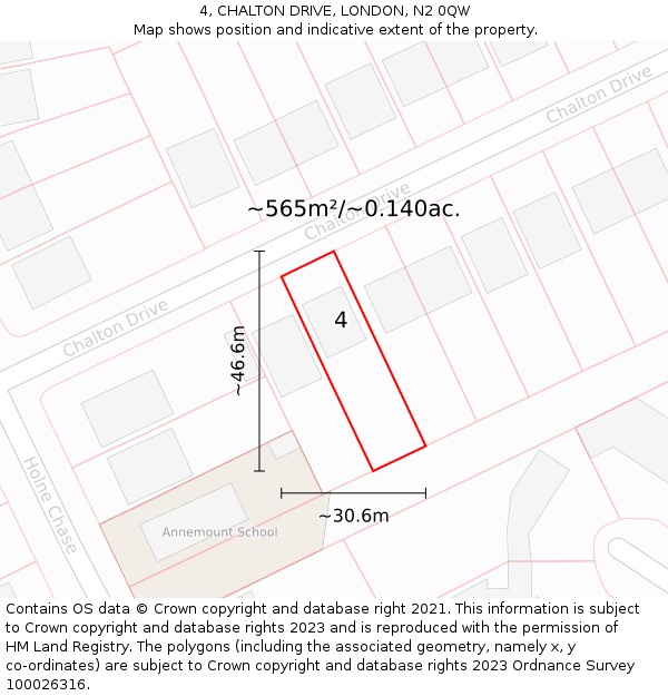 4, CHALTON DRIVE, LONDON, N2 0QW: Plot and title map