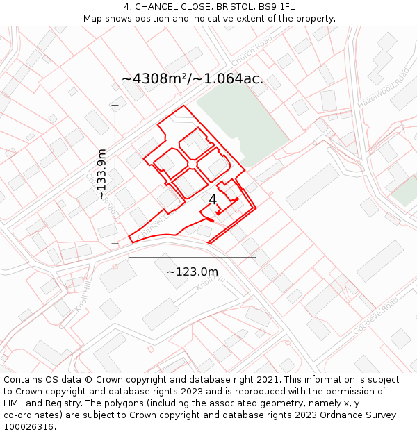 4, CHANCEL CLOSE, BRISTOL, BS9 1FL: Plot and title map