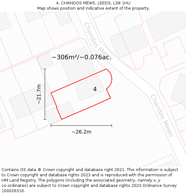 4, CHANDOS MEWS, LEEDS, LS8 1HU: Plot and title map