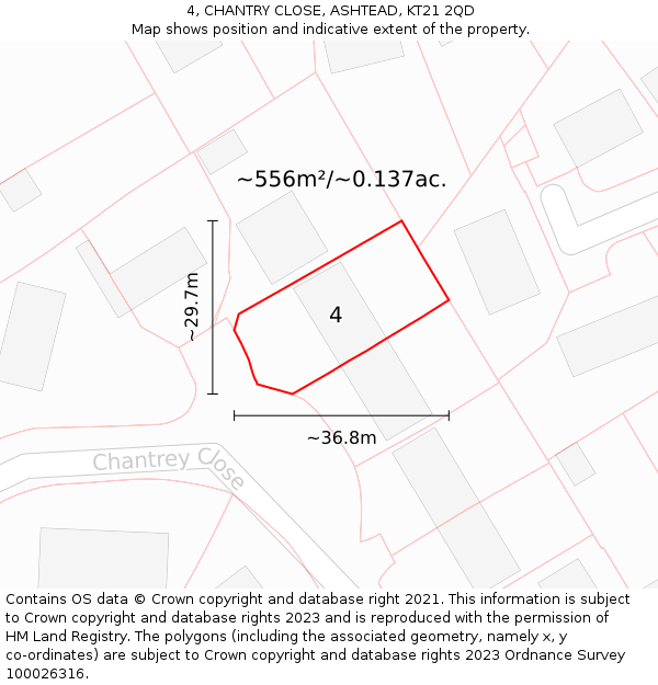 4, CHANTRY CLOSE, ASHTEAD, KT21 2QD: Plot and title map