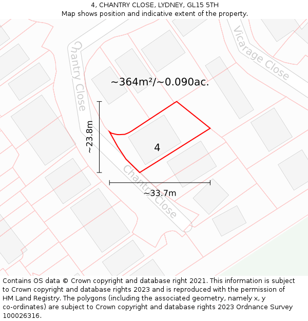 4, CHANTRY CLOSE, LYDNEY, GL15 5TH: Plot and title map