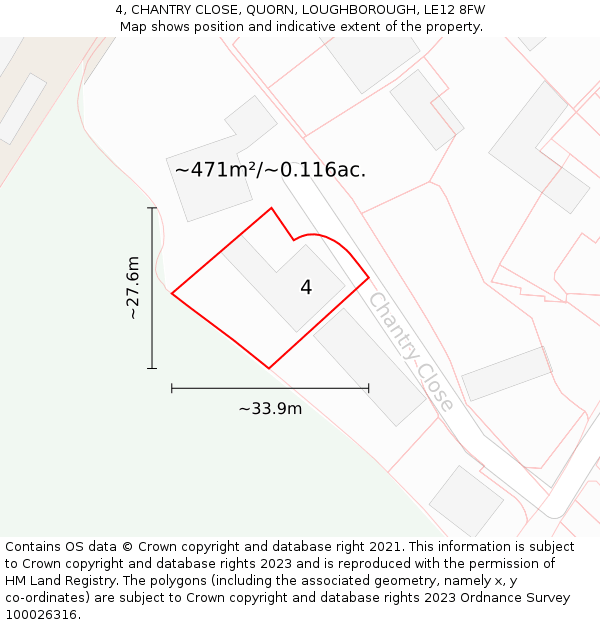 4, CHANTRY CLOSE, QUORN, LOUGHBOROUGH, LE12 8FW: Plot and title map