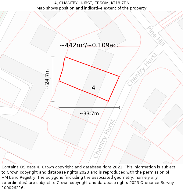 4, CHANTRY HURST, EPSOM, KT18 7BN: Plot and title map