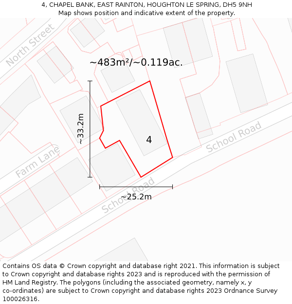 4, CHAPEL BANK, EAST RAINTON, HOUGHTON LE SPRING, DH5 9NH: Plot and title map