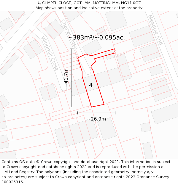 4, CHAPEL CLOSE, GOTHAM, NOTTINGHAM, NG11 0GZ: Plot and title map