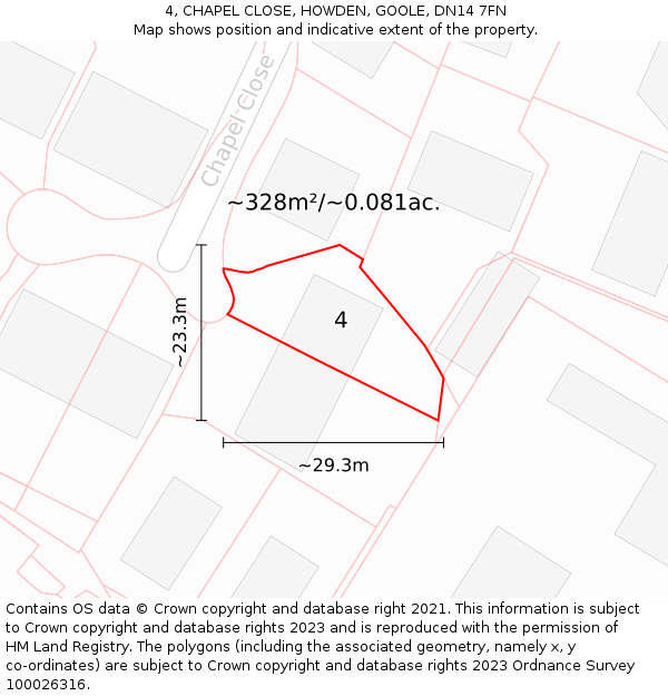 4, CHAPEL CLOSE, HOWDEN, GOOLE, DN14 7FN: Plot and title map