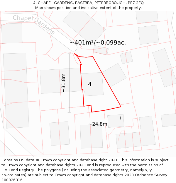 4, CHAPEL GARDENS, EASTREA, PETERBOROUGH, PE7 2EQ: Plot and title map