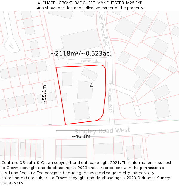 4, CHAPEL GROVE, RADCLIFFE, MANCHESTER, M26 1YP: Plot and title map