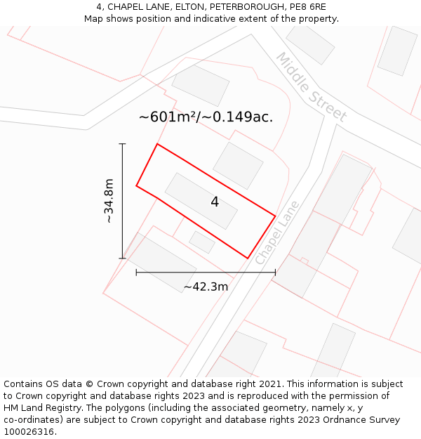 4, CHAPEL LANE, ELTON, PETERBOROUGH, PE8 6RE: Plot and title map