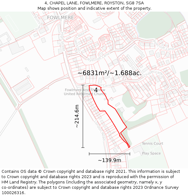 4, CHAPEL LANE, FOWLMERE, ROYSTON, SG8 7SA: Plot and title map