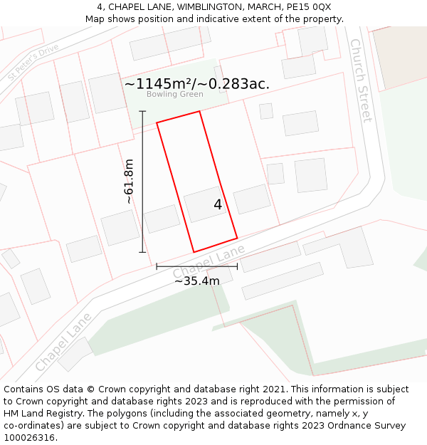 4, CHAPEL LANE, WIMBLINGTON, MARCH, PE15 0QX: Plot and title map