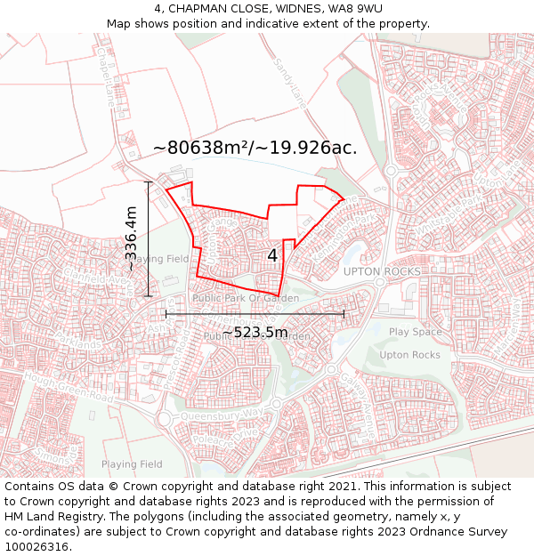 4, CHAPMAN CLOSE, WIDNES, WA8 9WU: Plot and title map