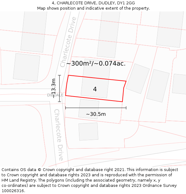 4, CHARLECOTE DRIVE, DUDLEY, DY1 2GG: Plot and title map