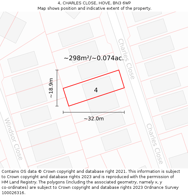 4, CHARLES CLOSE, HOVE, BN3 6WP: Plot and title map