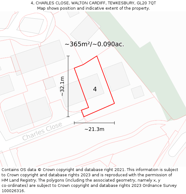 4, CHARLES CLOSE, WALTON CARDIFF, TEWKESBURY, GL20 7QT: Plot and title map