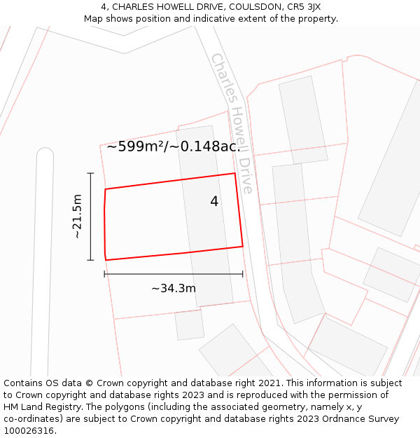 4, CHARLES HOWELL DRIVE, COULSDON, CR5 3JX: Plot and title map