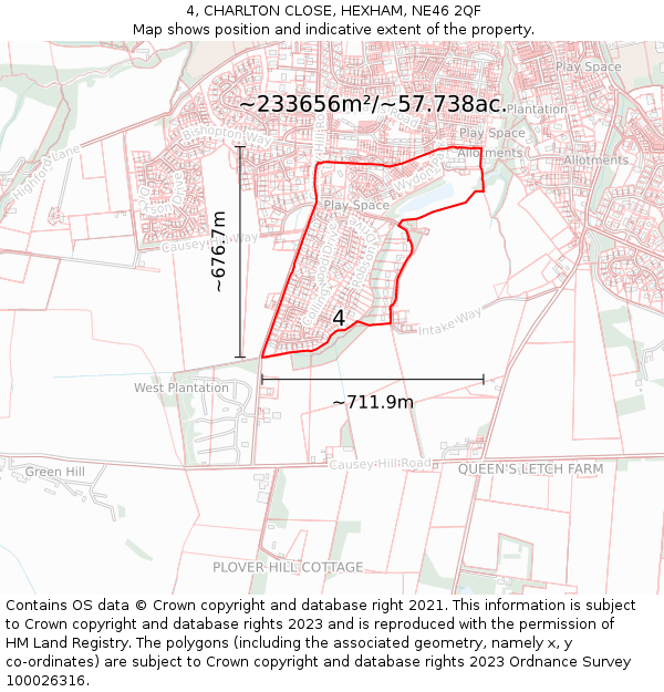 4, CHARLTON CLOSE, HEXHAM, NE46 2QF: Plot and title map