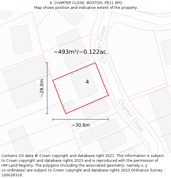 4, CHARTER CLOSE, BOSTON, PE21 9PD: Plot and title map